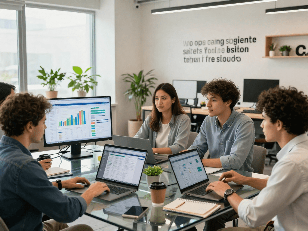 Team collaboration in a modern office setting for ddfra.co.uk showcasing tech innovation.