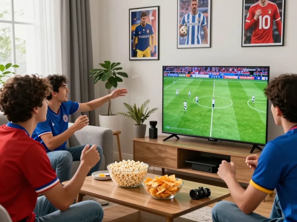 Watch Cakhiatv live football match at home with friends, showcasing excitement and vibrant atmosphere.