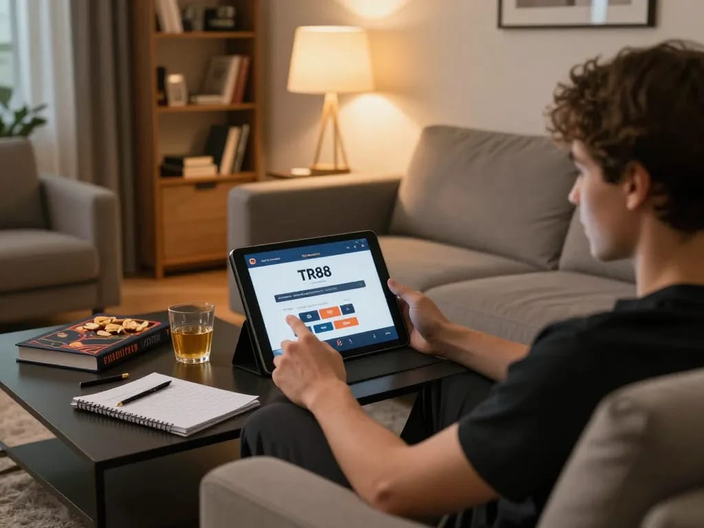 Engaging scene of TR88 đăng nhập for online gambling in a modern home setting.