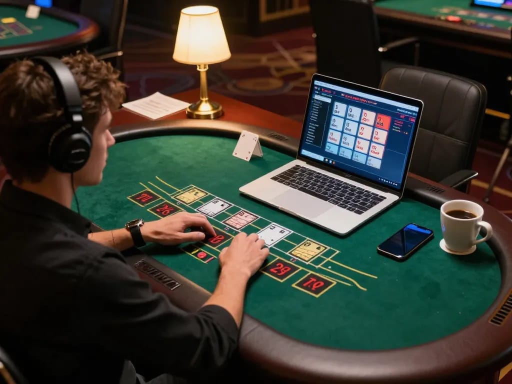 Experience thrilling online gambling at G28 with live baccarat on a laptop, creating a cozy gaming atmosphere