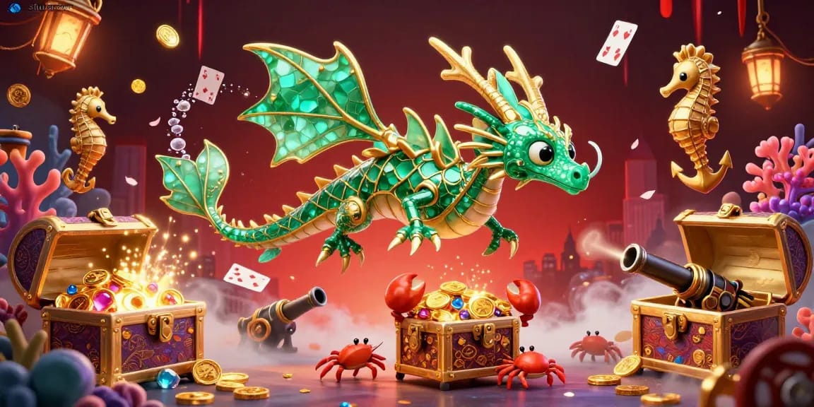 Situs gacor showcases a vibrant underwater treasure-filled casino scene featuring a leafy sea dragon and royal seahorse.