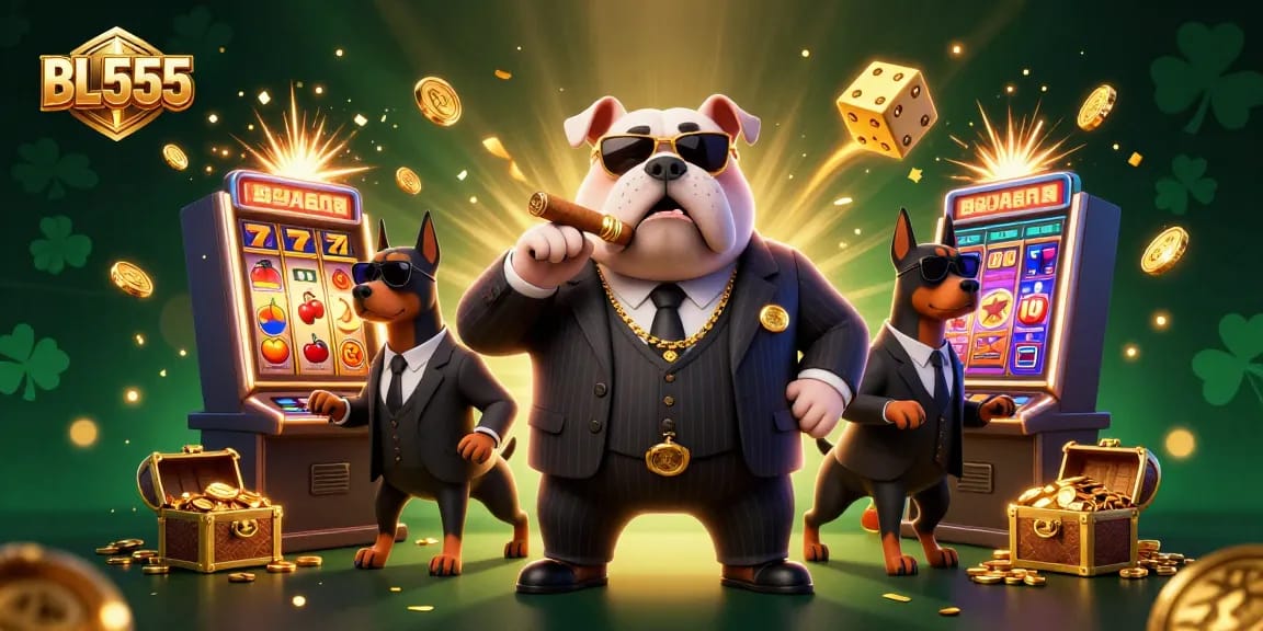 Engage with BL555's thrilling casino atmosphere featuring energetic slot machines and charming characters.