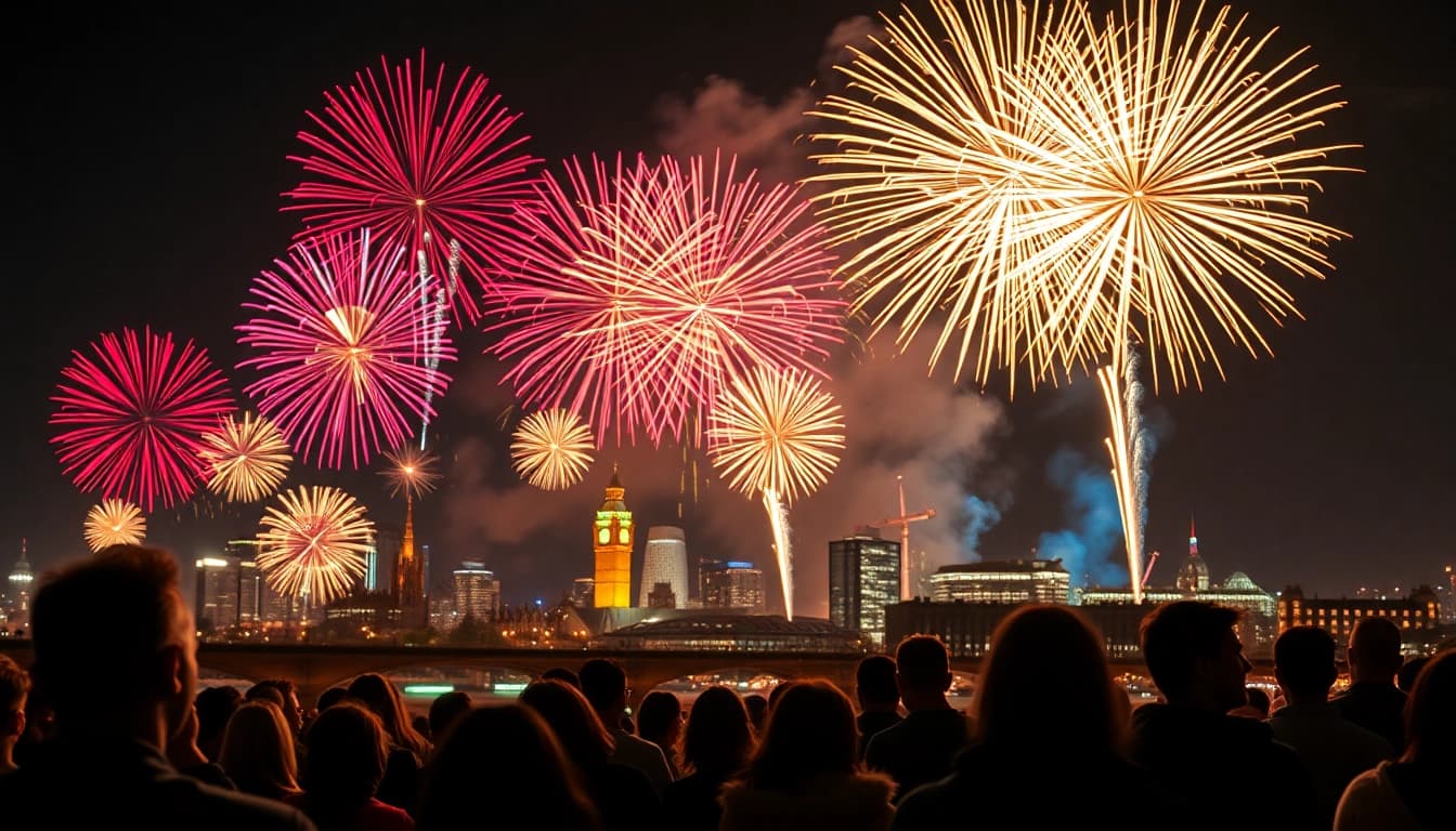 Buy fireworks Manchester in a stunning night display over the city skyline.