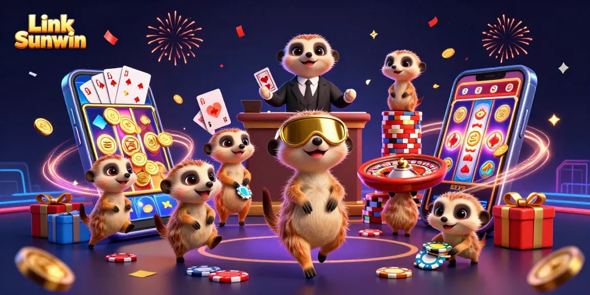 Engage with Link Sunwin's vibrant casino action as meerkats operate a colorful and dynamic gaming scene.
