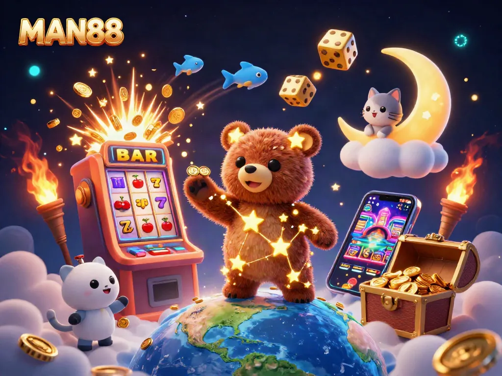 Experience winning moments at MAN88 with a vibrant jackpot explosion and enchanting 3D characters.