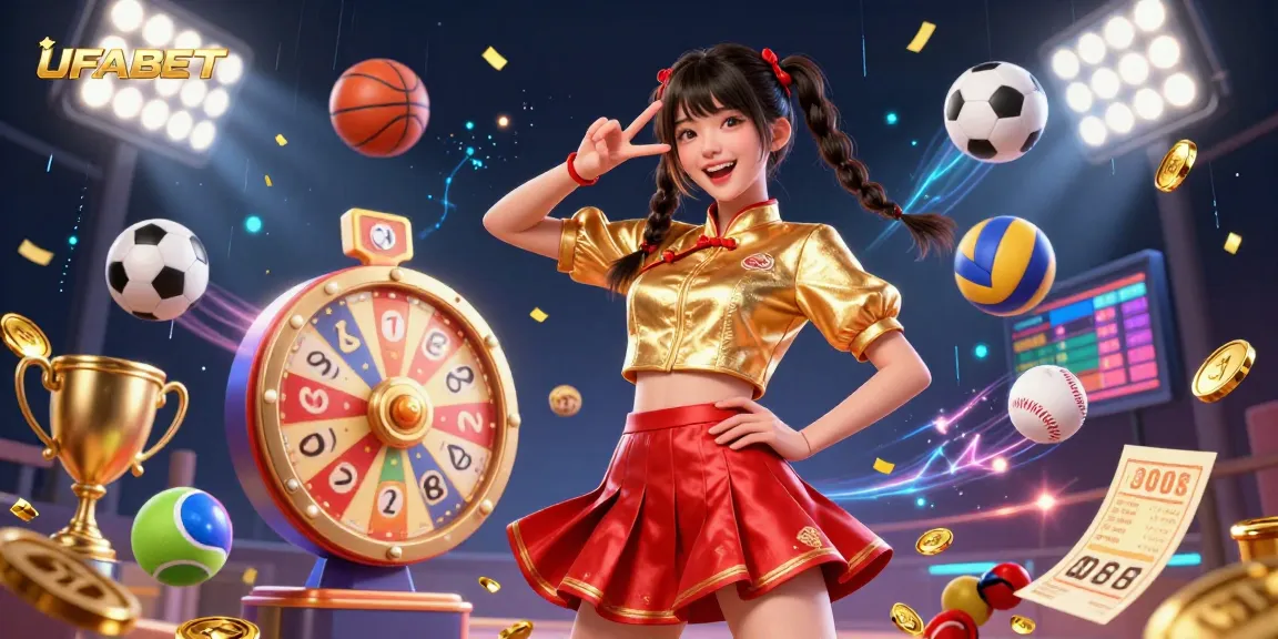 Experience thrilling gameplay and vibrant excitement with UFABET's colorful lottery and sports elements in a dynamic casino scene.