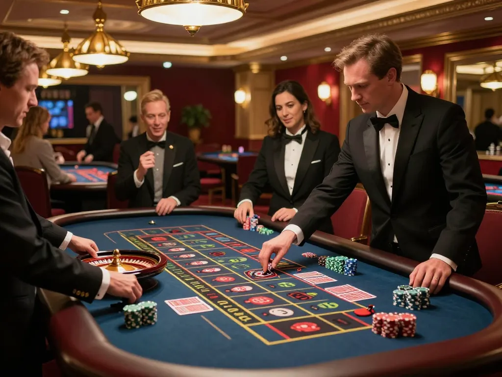 Players engaging in an exciting roulette game at hitclub68s casino, showcasing vibrant gameplay and luxurious decor