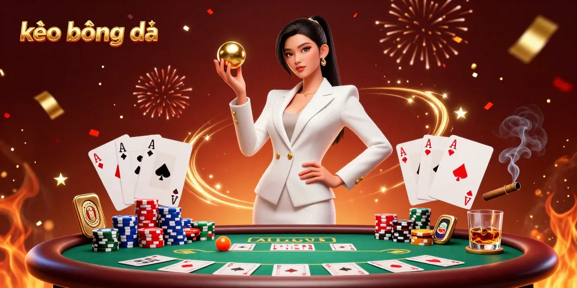 Bet on kèo bóng đá with a confident woman posing amid casino elements and poker details.