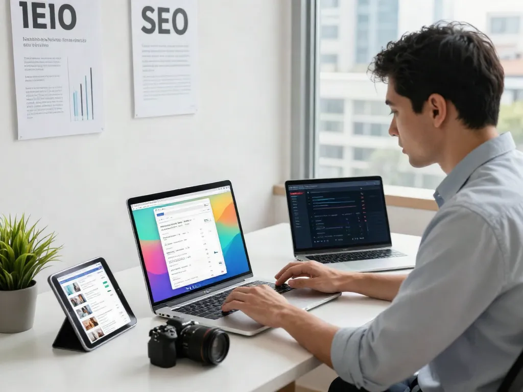 SEO expert implementing instant indexing strategies in modern workspace