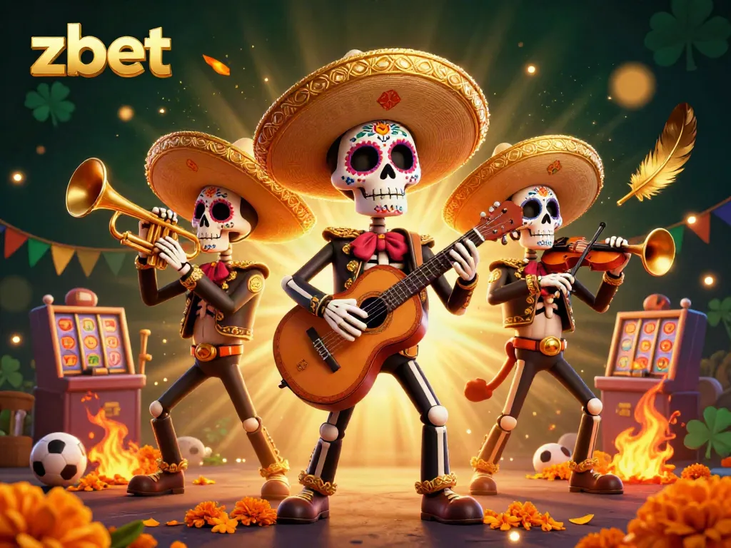 Immerse in zbet's vibrant carnival of gaming with colorful mariachi skeletons and rich casino elements.