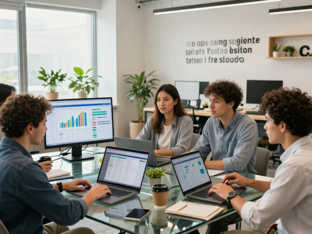 Team collaboration in a modern office setting for ddfra.co.uk showcasing tech innovation.