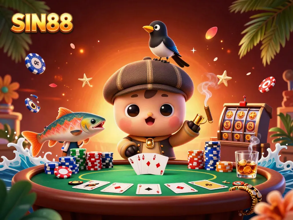 SIN88 offers an exciting poker scene with a playful Nessie and vibrant gameplay elements.