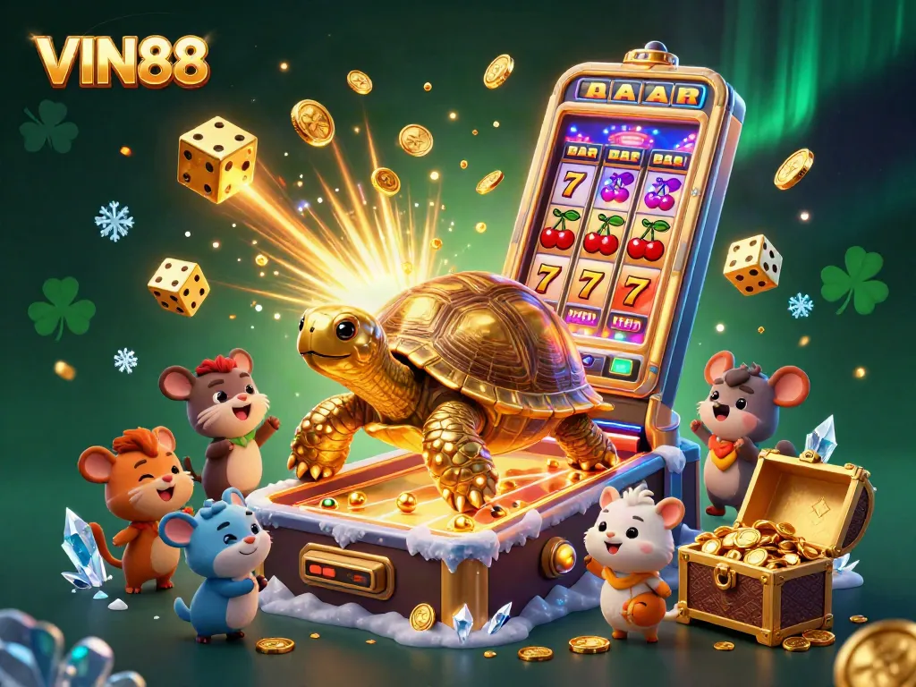 Experience the excitement of VIN88 with a vibrant 3D illustration showcasing a vibrant casino scene.