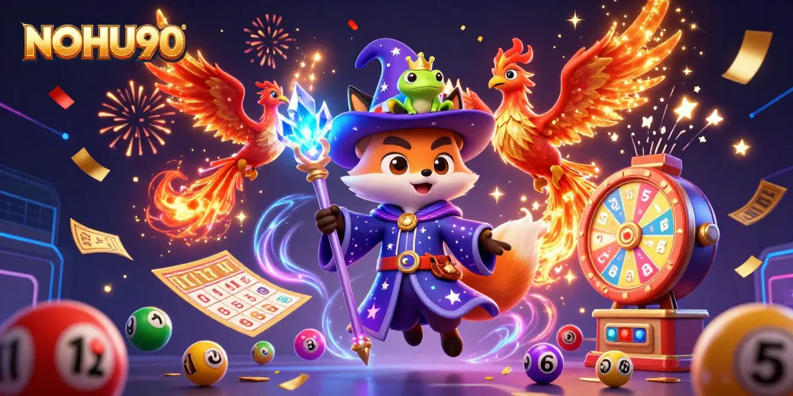 Experience thrilling gaming with NOHU90's dynamic lottery and jackpot features in this vibrant 3D scene.