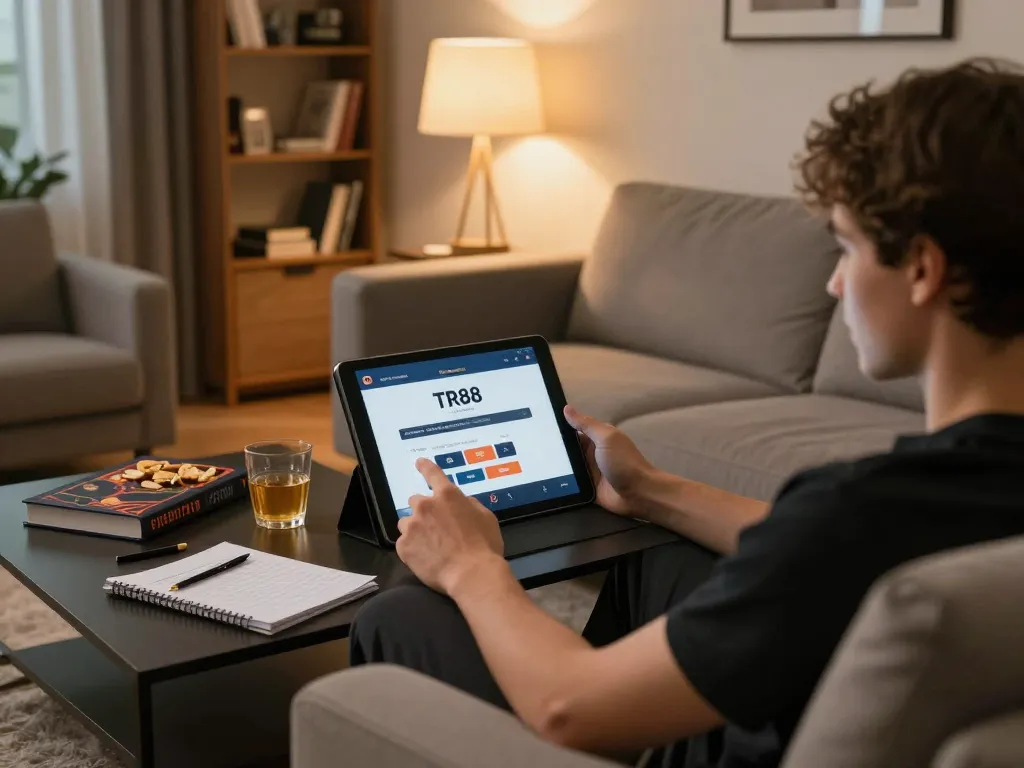 Engaging scene of TR88 đăng nhập for online gambling in a modern home setting.