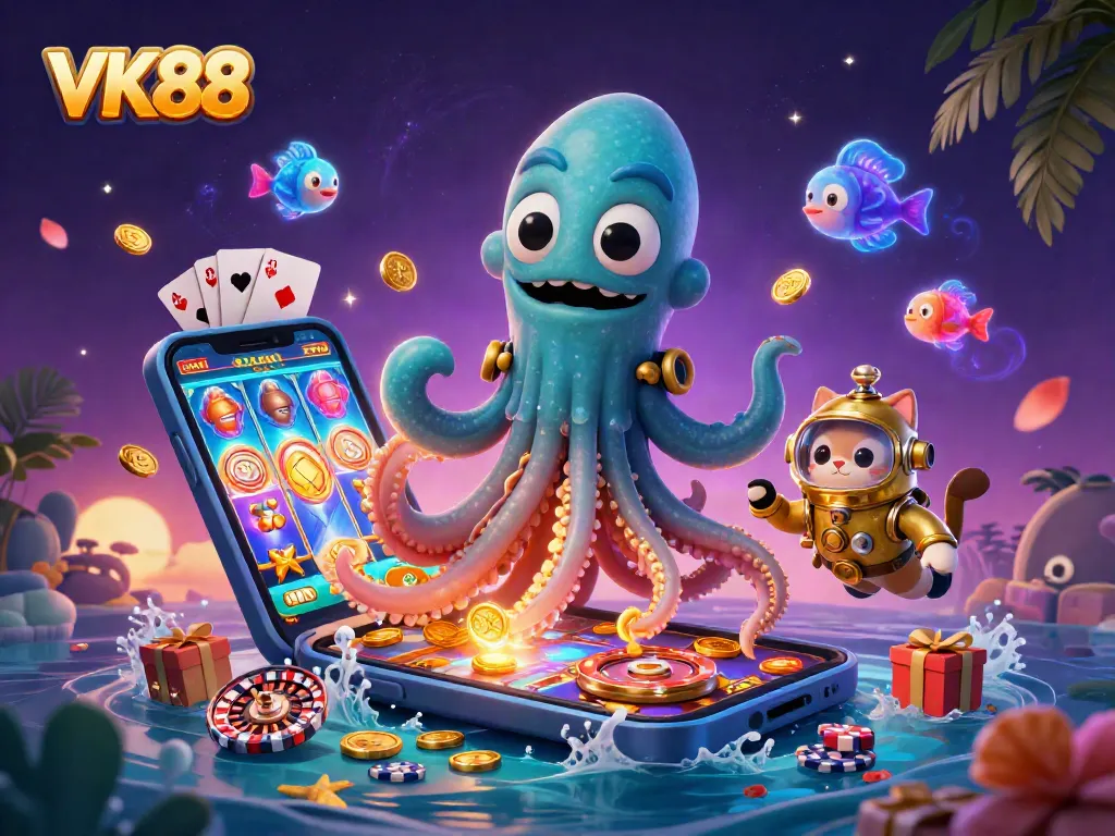 Spin to win big with VK88's vibrant casino-themed illustration full of excitement.