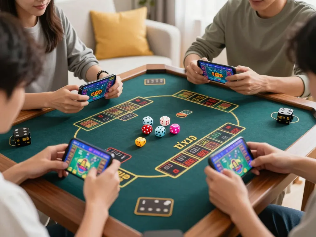 Engaging in online tài xỉu 789win with vibrant game screen and excited players.