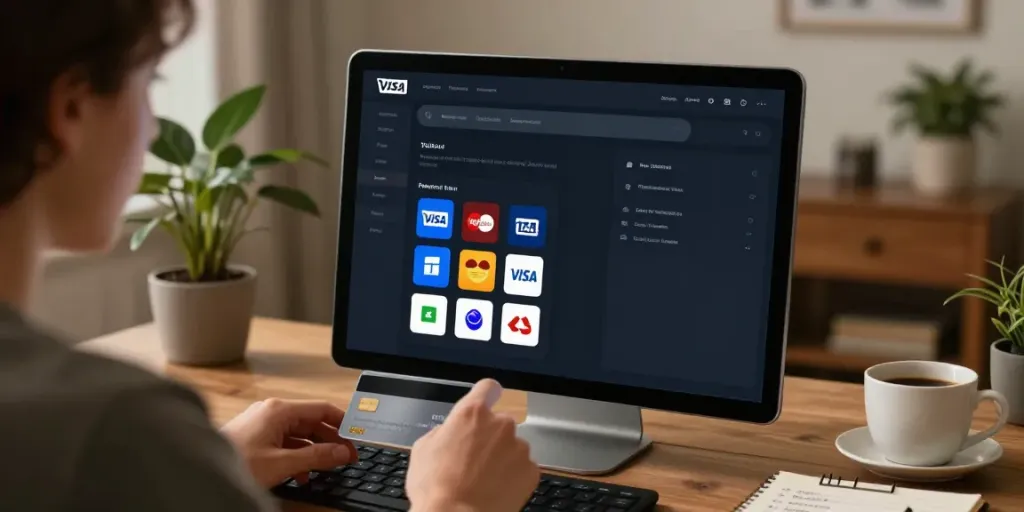 Exploring credit card casino payment methods on a laptop at home.