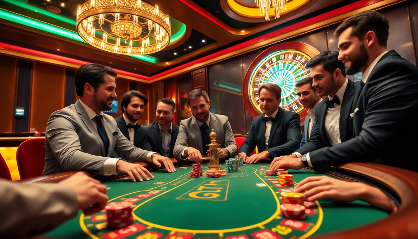 Excited players at a poker table enjoying their game, highlighting okking.group's vibrant casino atmosphere.