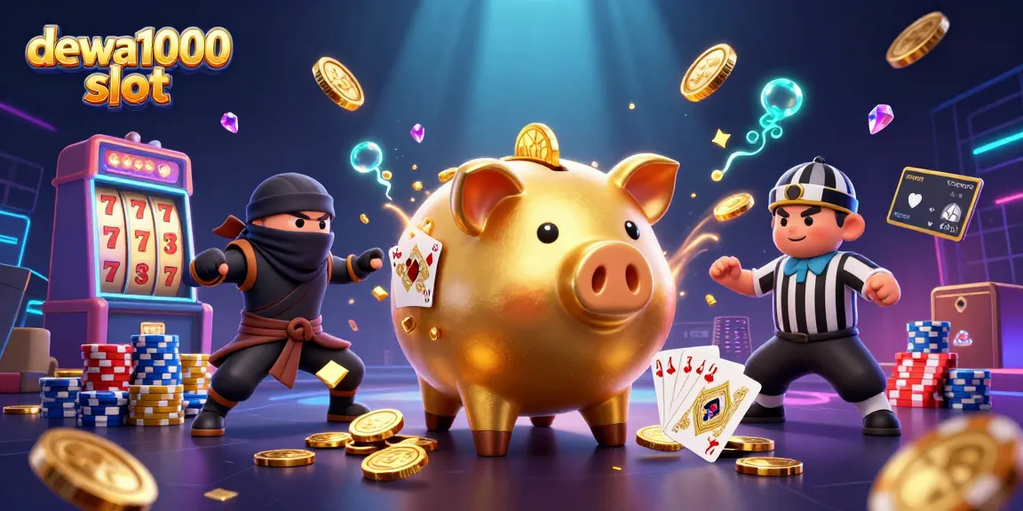 Experience the excitement of dewa1000 slot with dynamic characters amidst a flurry of coins and gems.