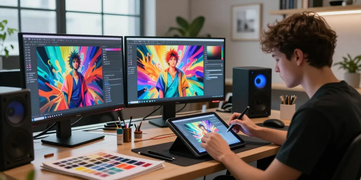 Creating NSFW AI images in a vibrant digital art studio