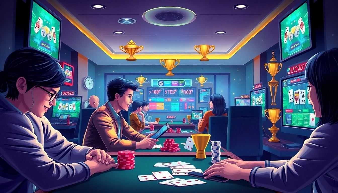 Online gaming experience with players enjoying card games at topgamebaidoithuong.mx, highlighting excitement and rewards.