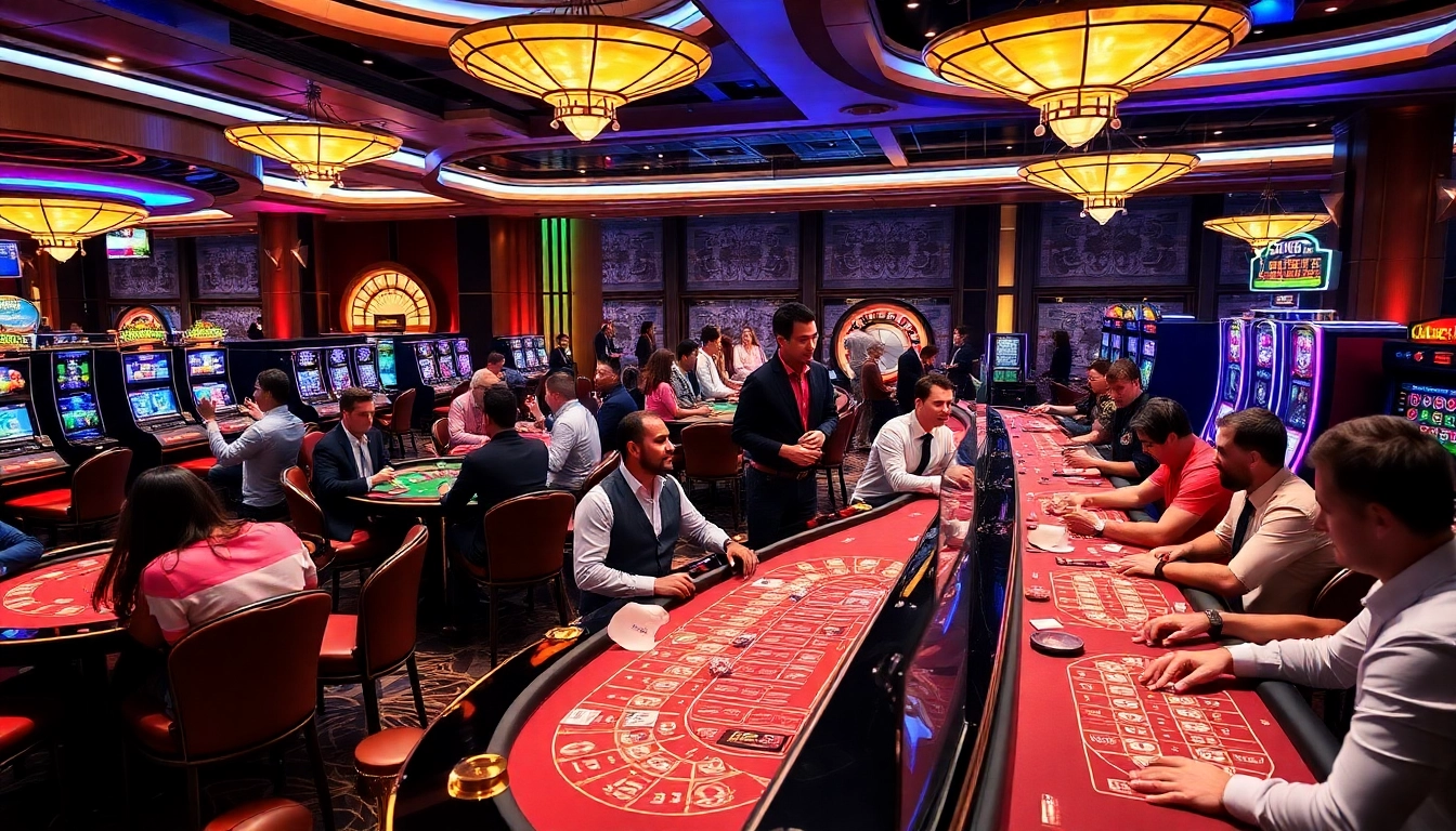 Players experience exciting gameplay at Luck8's vibrant casino with engaging tables and thrilling slot machines.