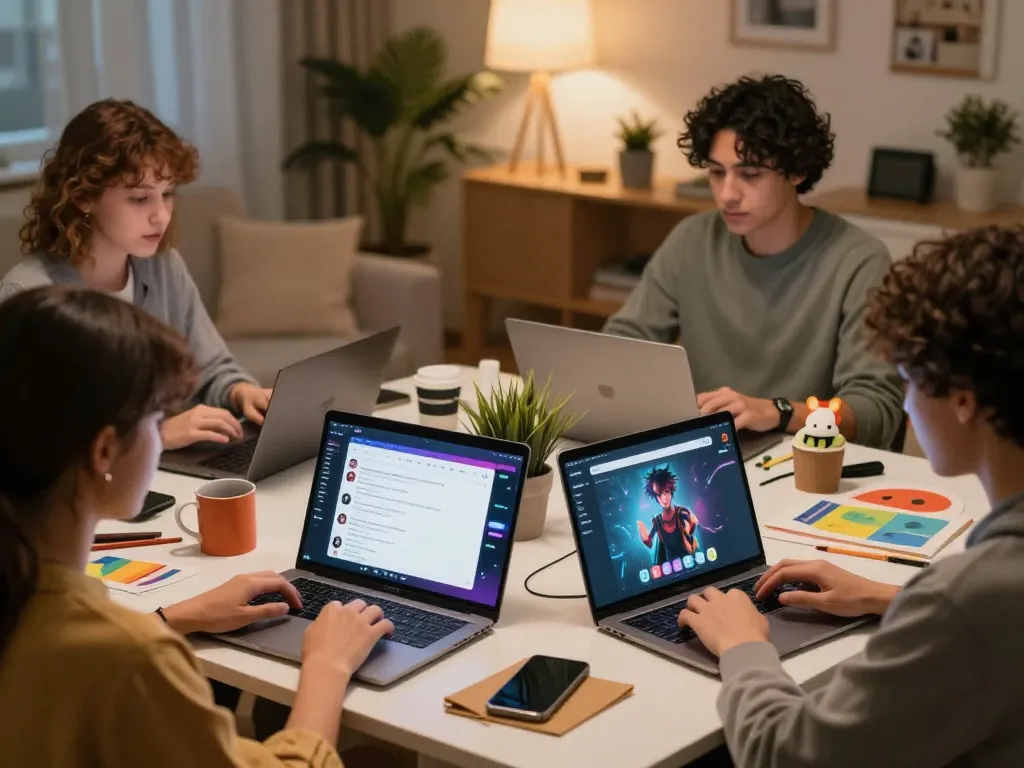 Engaged users exploring ai nsfw chat platforms in a cozy home setting, showcasing interactive AI conversations.