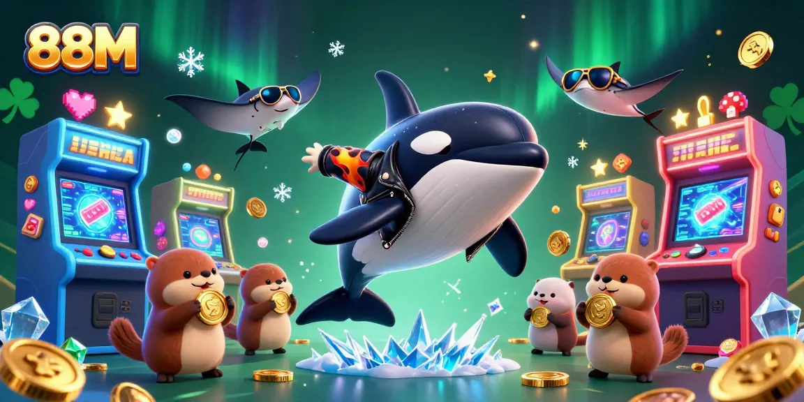 Experience thrilling wins at 88M with sea otters holding golden coins in an engaging casino scene.