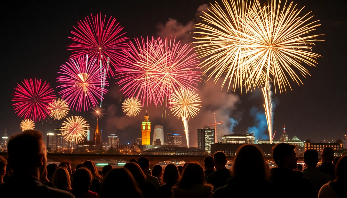 Buy fireworks Manchester in a stunning night display over the city skyline.