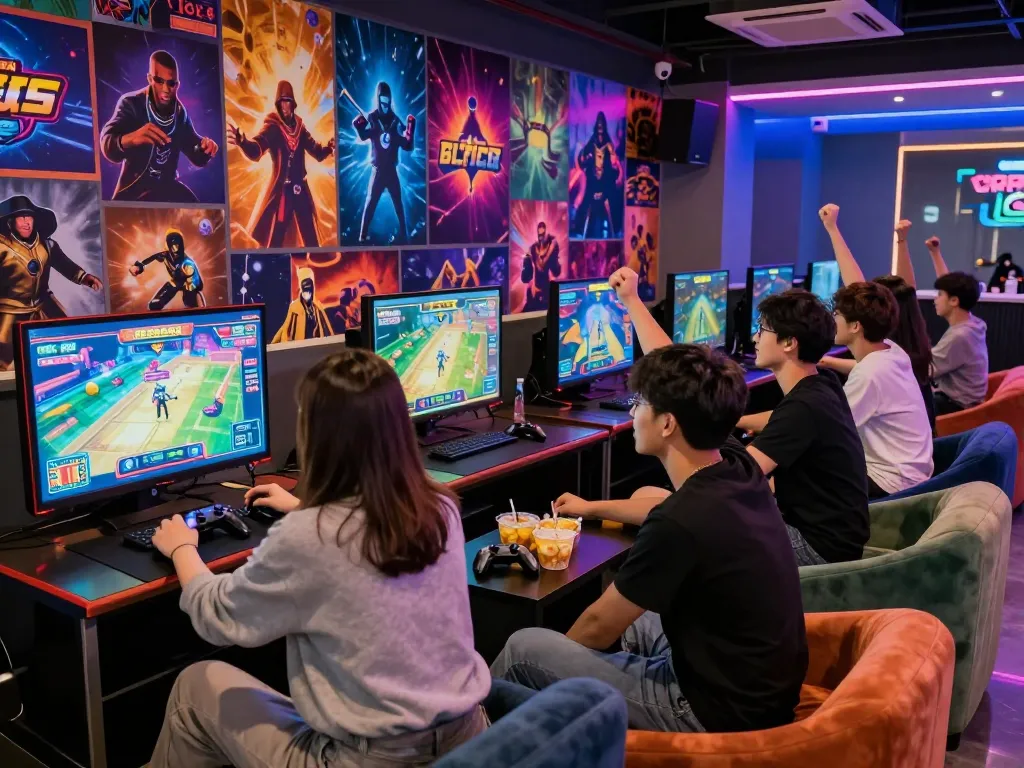 The ultimate 娛樂城 experience featuring friends gaming in a lively lounge.
