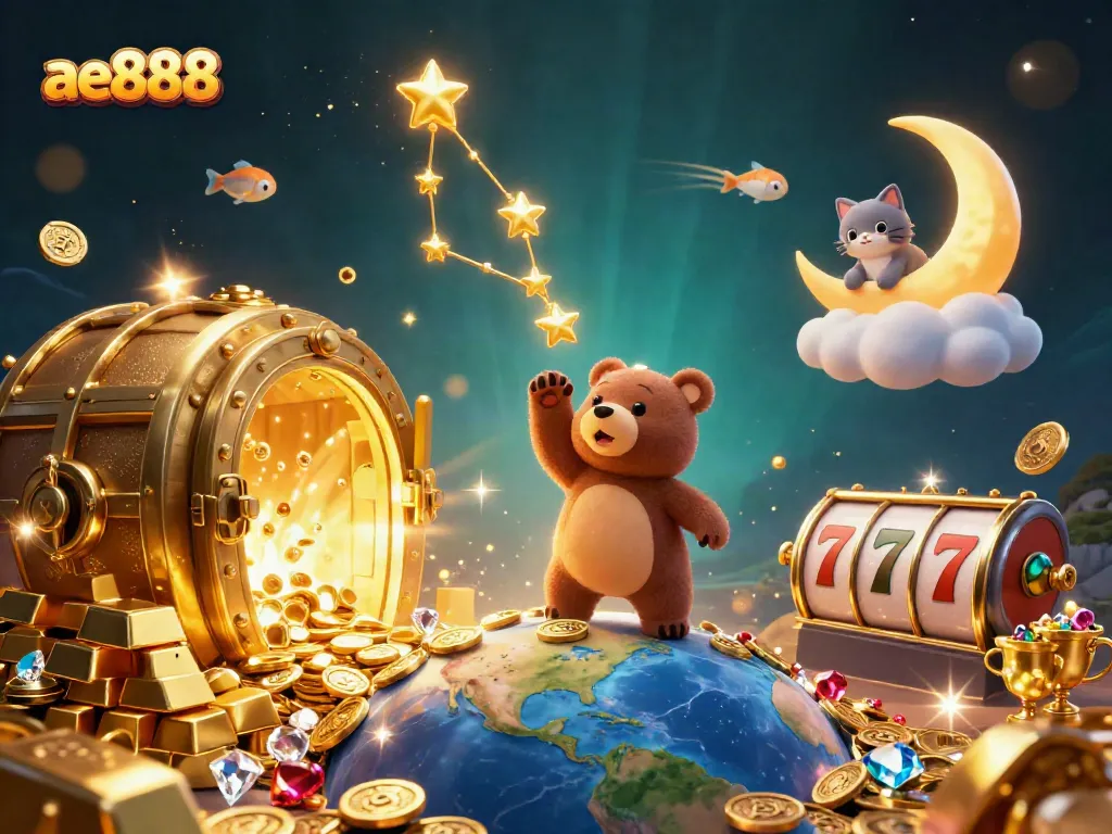 Play exciting games at ae888 with the constellation bear scooping coins, illustrating the fun and thrill of online gambling.
