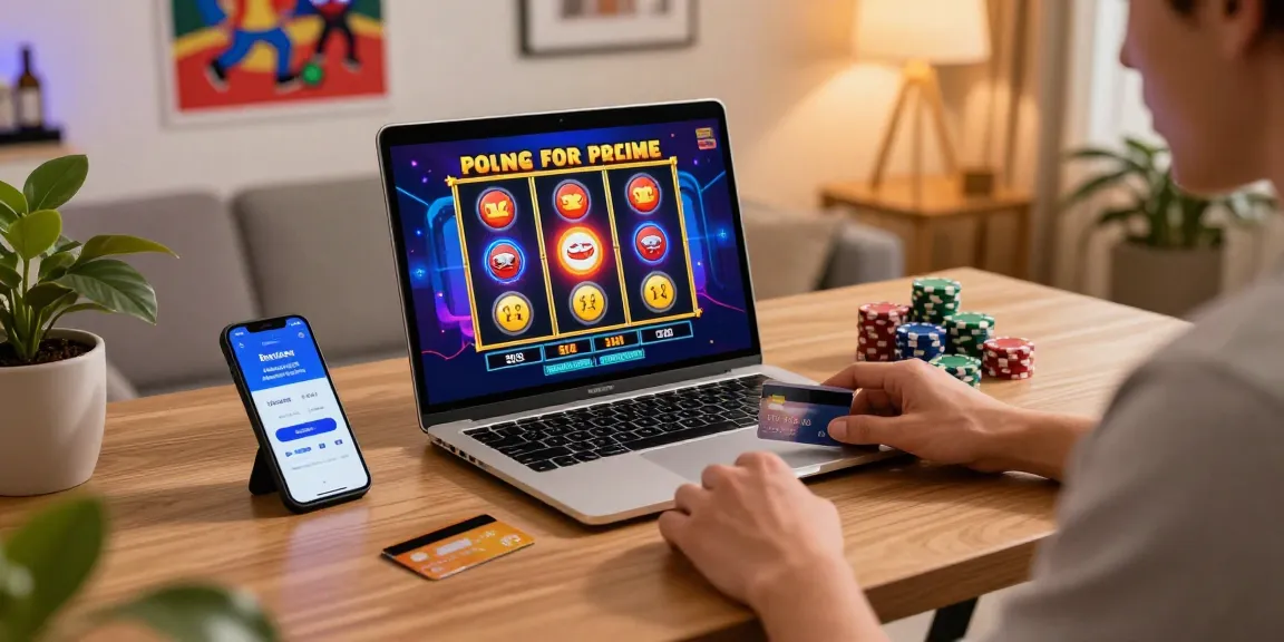 Player enjoying online gaming at transact.org.uk with credit card and chips on cozy home setup