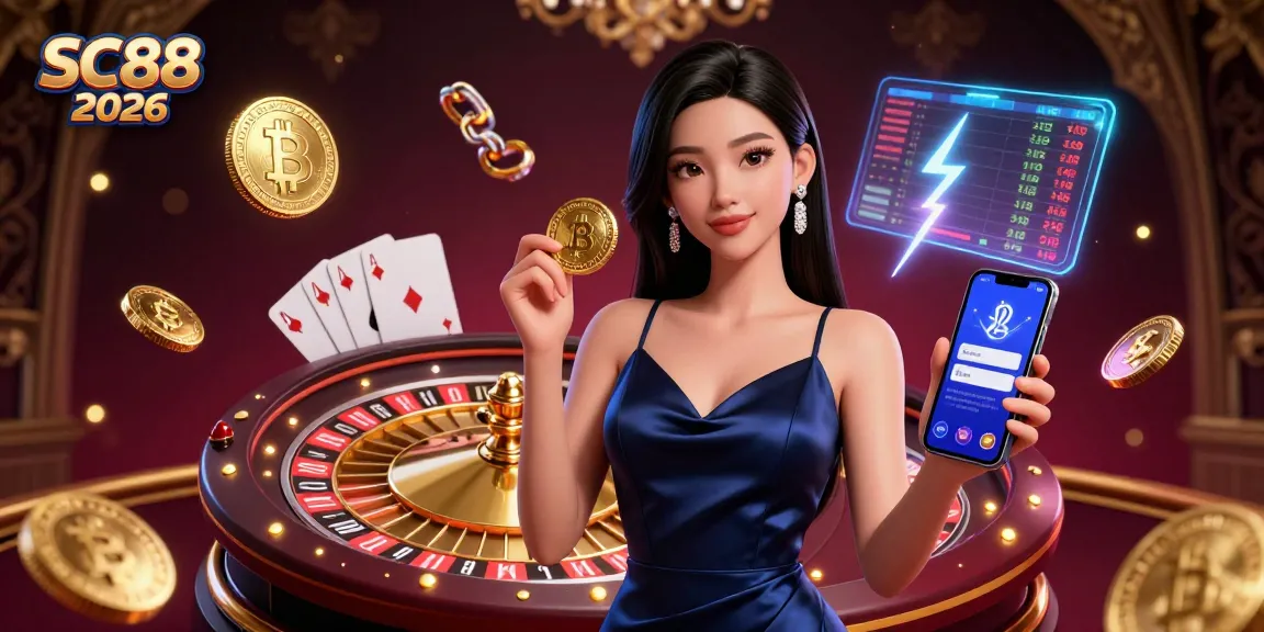 Engage in thrilling gameplay at SC88 2026 with stunning visuals of a confident casino player holding a gaming app.
