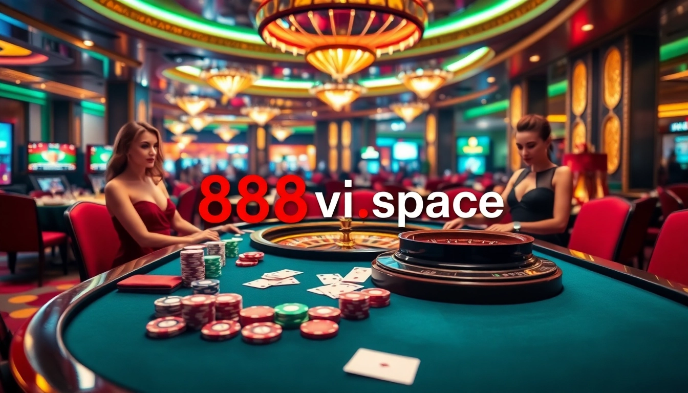 Engaging gambling action at 888vi.space casino table with vibrant poker chips and cards.