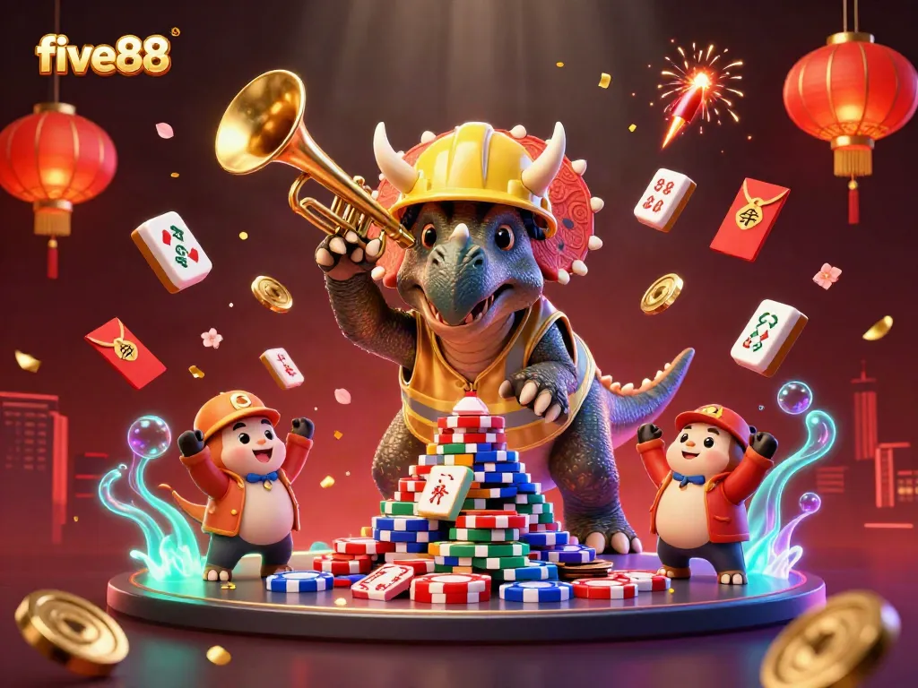 Join the excitement at five88 with vibrant gaming elements and dynamic characters celebrating a big win.
