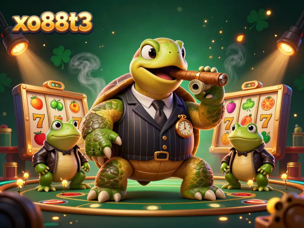 Experience the thrill of gambling with xo88t3's dynamic casino scene featuring a snapping turtle and bullfrog enforcers.