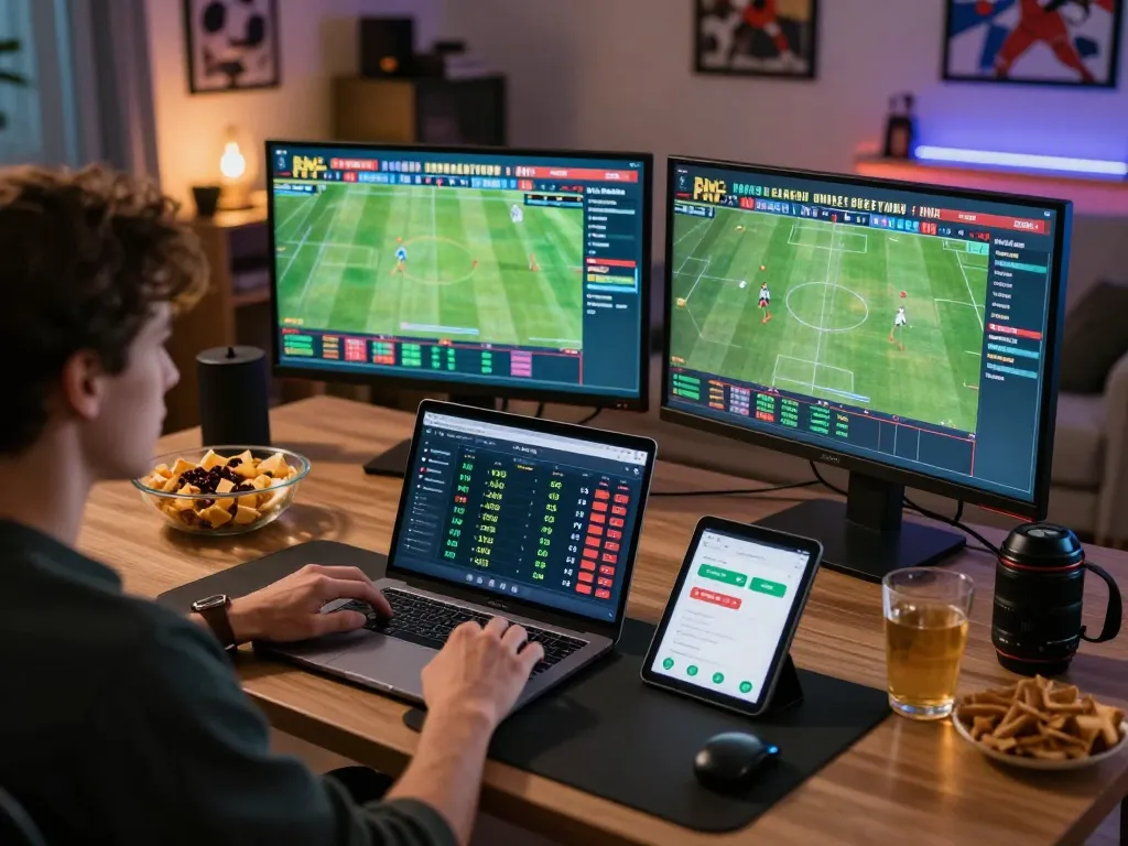 Tg88 user analyzing bets during an online sports betting session at home.