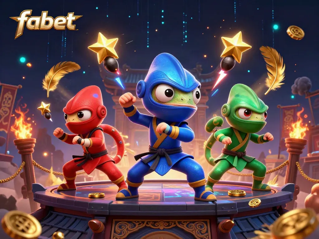 Engage with fabet's exciting betting atmosphere featuring ninja chameleons in a dynamic casino scene.