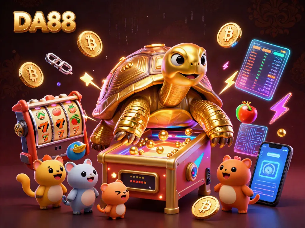 Experience thrilling slots action at DA88 with a colorful golden tortoise pinball legend.