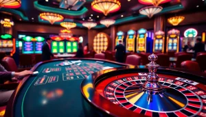 Players enjoy a vibrant game at Nhà Cái FB88’s casino table, showcasing poker chips and betting slips.