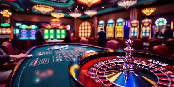 Players enjoy a vibrant game at Nhà Cái FB88’s casino table, showcasing poker chips and betting slips.