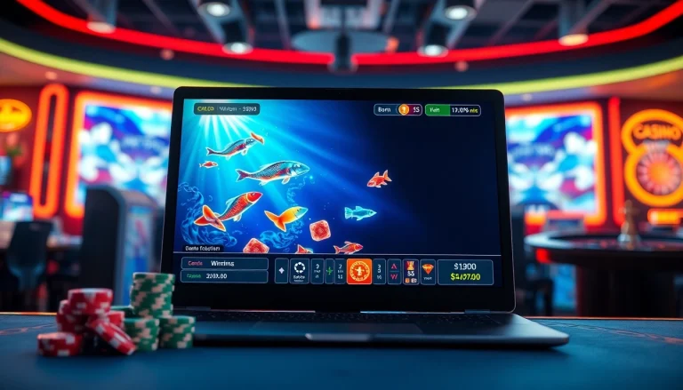 Bắn cá đổi thưởng game interface with vibrant fish graphics stimulating excitement in online gambling.
