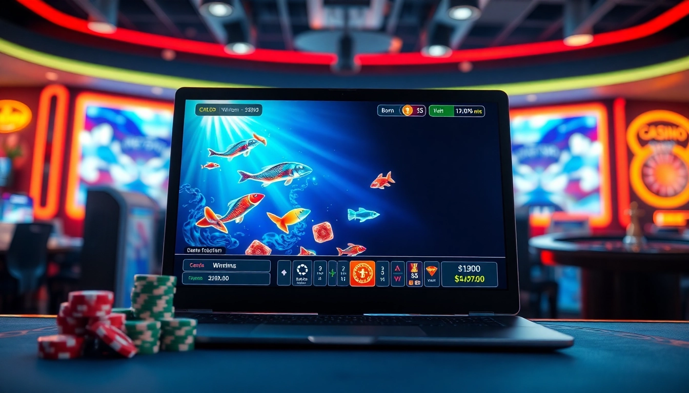 Bắn cá đổi thưởng game interface with vibrant fish graphics stimulating excitement in online gambling.