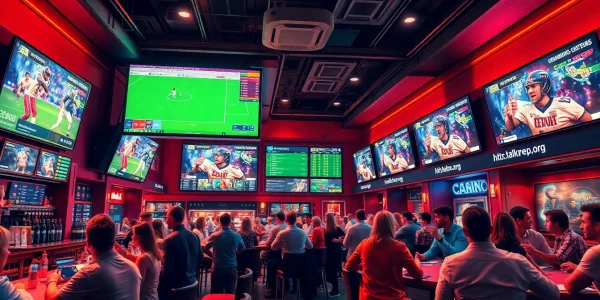 Explore the vibrant sports betting experience at https://talkprep.org/ showcasing a lively casino atmosphere.