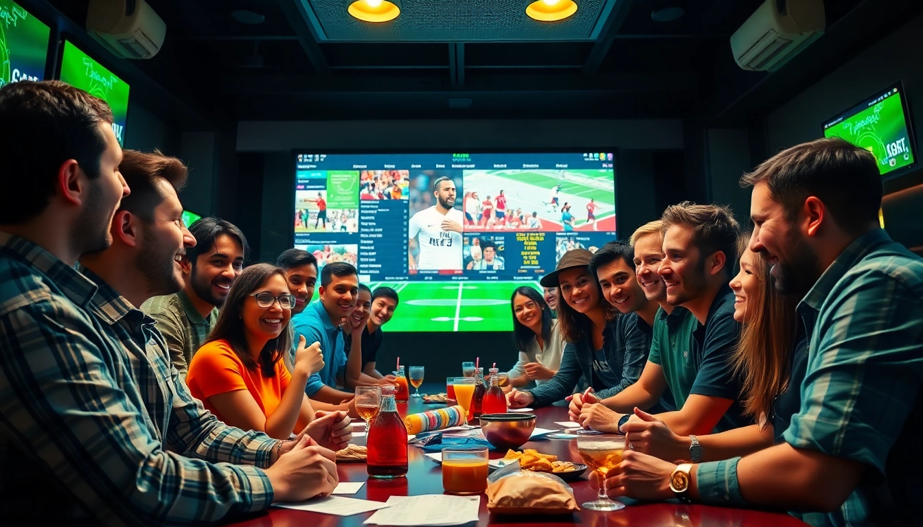 Experience the thrilling atmosphere of sports betting at https://thabetiger.com/ with friends cheering for their favorite teams.