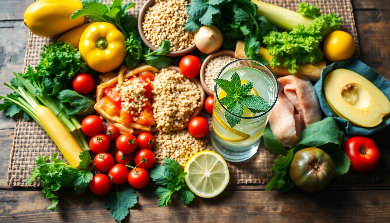 A colorful spread of healthy food, showcasing fresh fruits, vegetables, and whole grains.