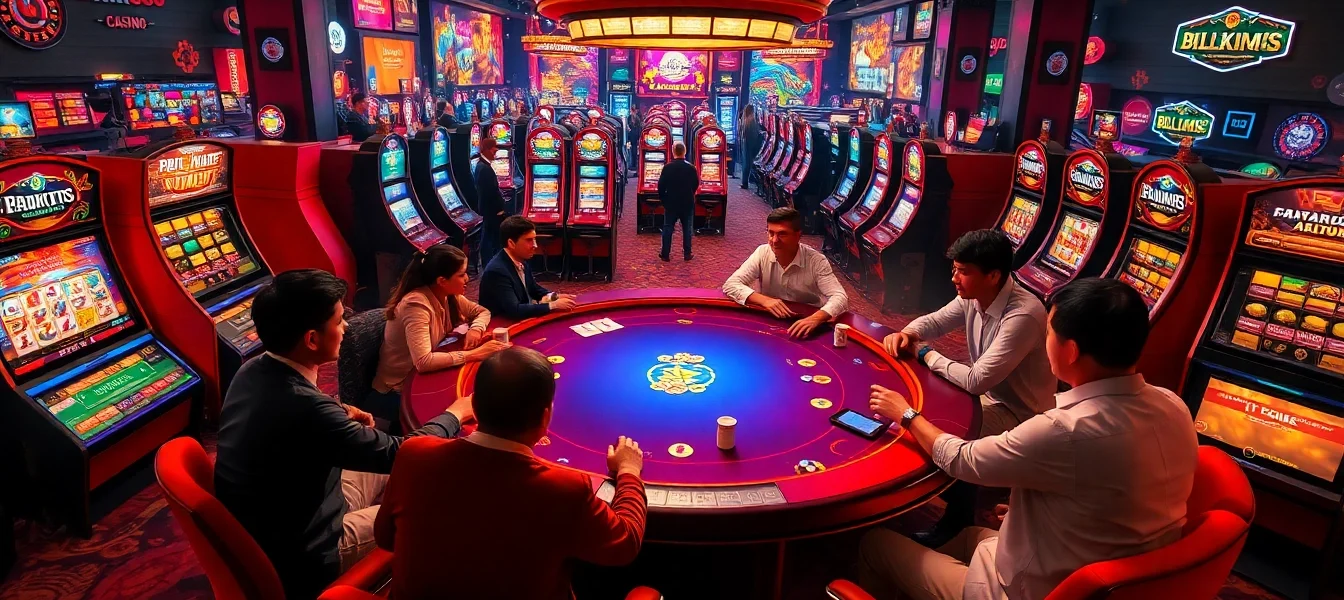 Players enjoying a thrilling betting experience at https://rr888.video/, with casino tables and poker chips.