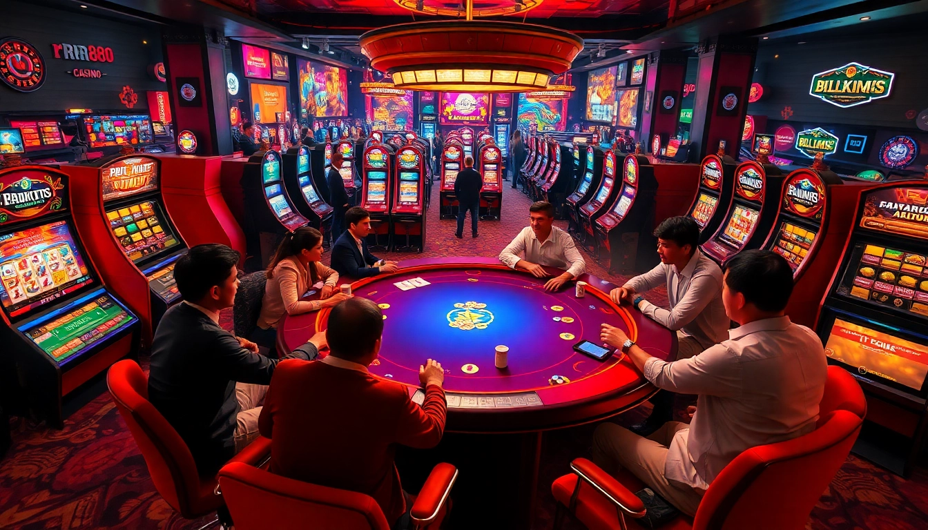 Players enjoying a thrilling betting experience at https://rr888.video/, with casino tables and poker chips.
