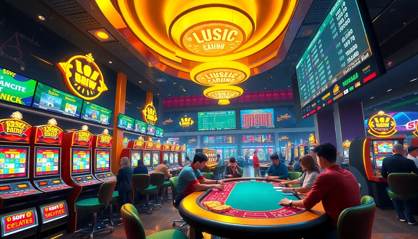 Exciting casino experience at https://ii69vn.com/ showcasing vibrant slot machines and sports betting thrills.